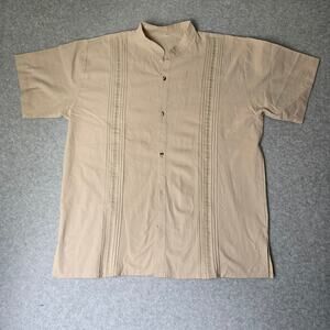 Traditional Guayabera Men's Cream Short Sleeve Breathable Shirt -‎ Size L (G)